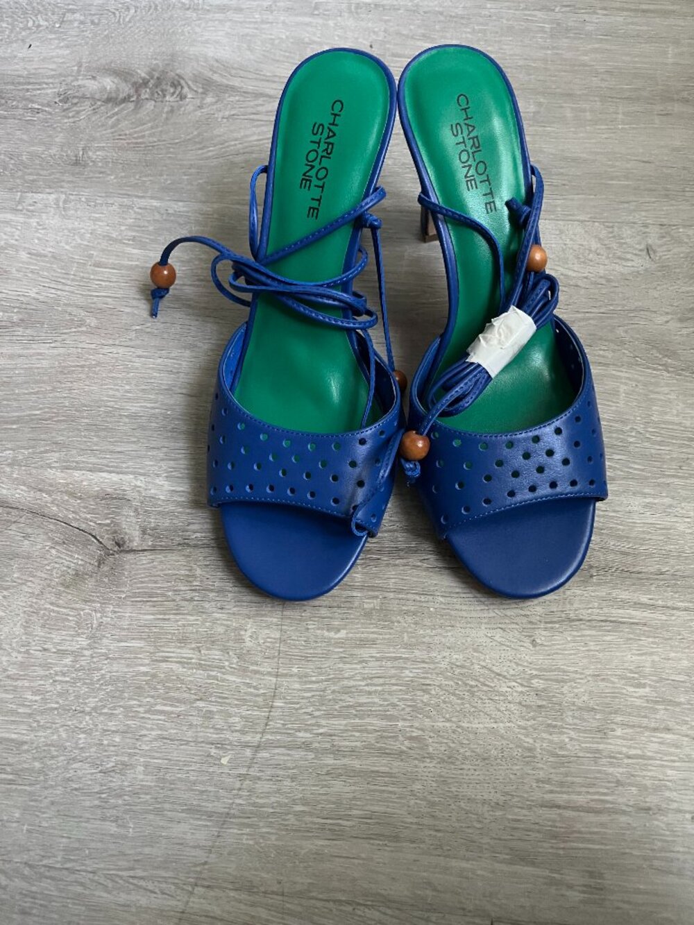 Charlotte Stone Lionel Heel Royal Blue Perforated Leather Size 10